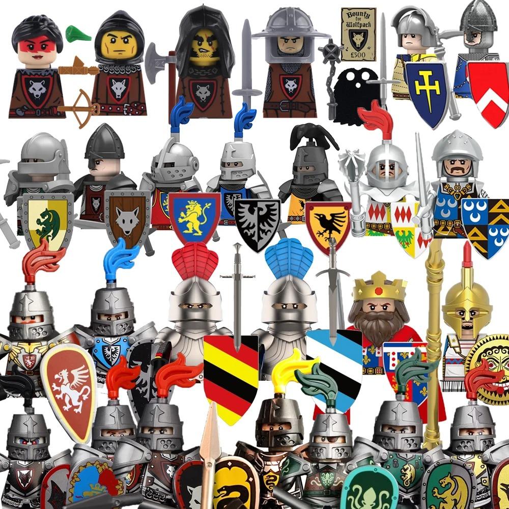 Средневековый Замок MOC Строительные Блоки Воины-Волки Фигурка Солдата Рыцари-Крестоносцы Лошадь Флаг Жилеты Щит Оружие Игрушки Подарки T022