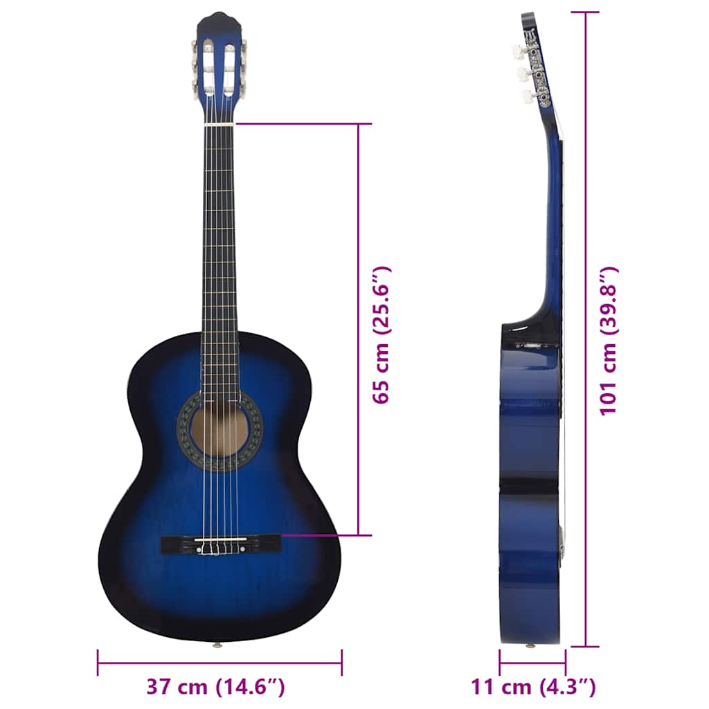 Classical Guitar for Beginners Blue Full Size (4 4) 39 Lime Wood