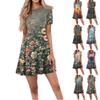 Women's Casual Fashion Round Neck Short Sleeve Floral Print Short Dress With Pockets