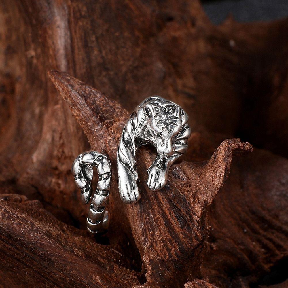 Кольцо с изображением свирепого тигра из старинного золота и серебра, индивидуальное кольцо в стиле животного, подарки на вечеринку