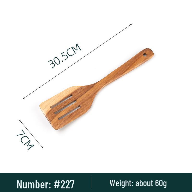 Teak Acacia Wood Kitchen Utensil Set: Spatula, Spoon, Ladle, Turner, Long Handle Rice Spoon