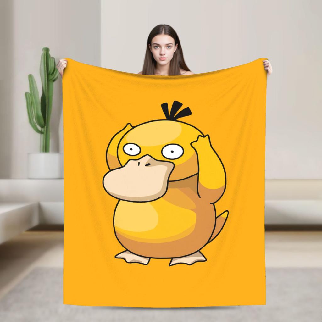 Psyduck Manga Flannel Blanket Soft Warm Throw Blanket for Couch Bed Travel Office Novelty Bedspread Sofa Bed Cover
