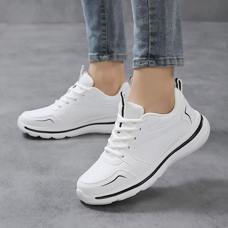 Ladies Spring New Waterproof Leather Soft Sole Casual Sports Shoes Sports Light and Comfortable Running Shoes