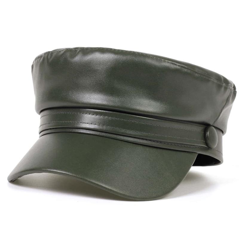 Autumn Winter Fashion Ladies Beret PU Leather Beret Hat Painter Hats Outdoor Leisure Flat Top Military Caps Spring Casual Berets