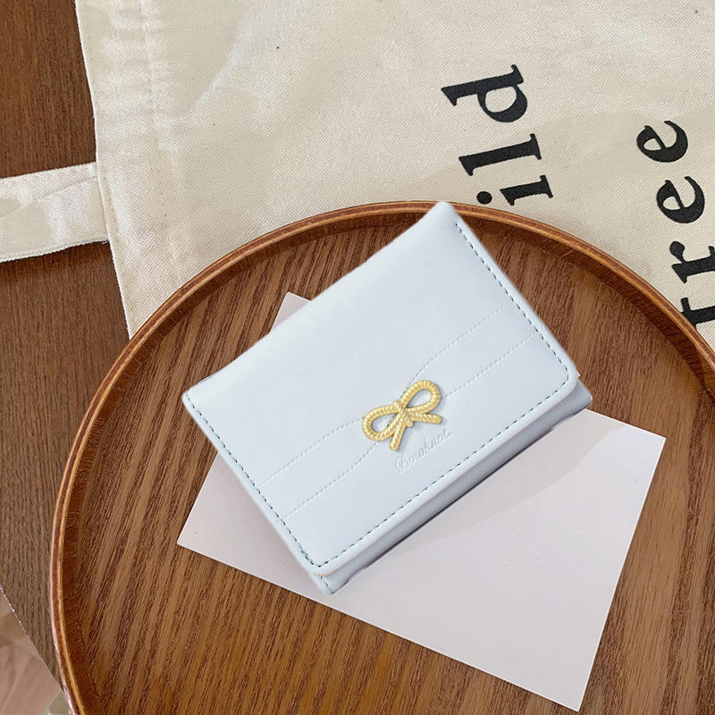 Женский милый модный короткий кошелек с эстетичным маленьким бантом, держатель для кредитных карт, кошелек для монет с окошком для удостоверения личности