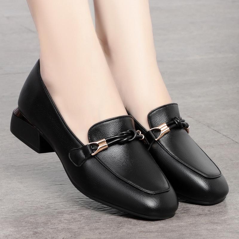 Элегантные туфли на толстом каблуке, женские, мягкие, кожаные, с круглым носком, мокасины, удобные, на низком каблуке, женская рабочая обувь ручной работы
