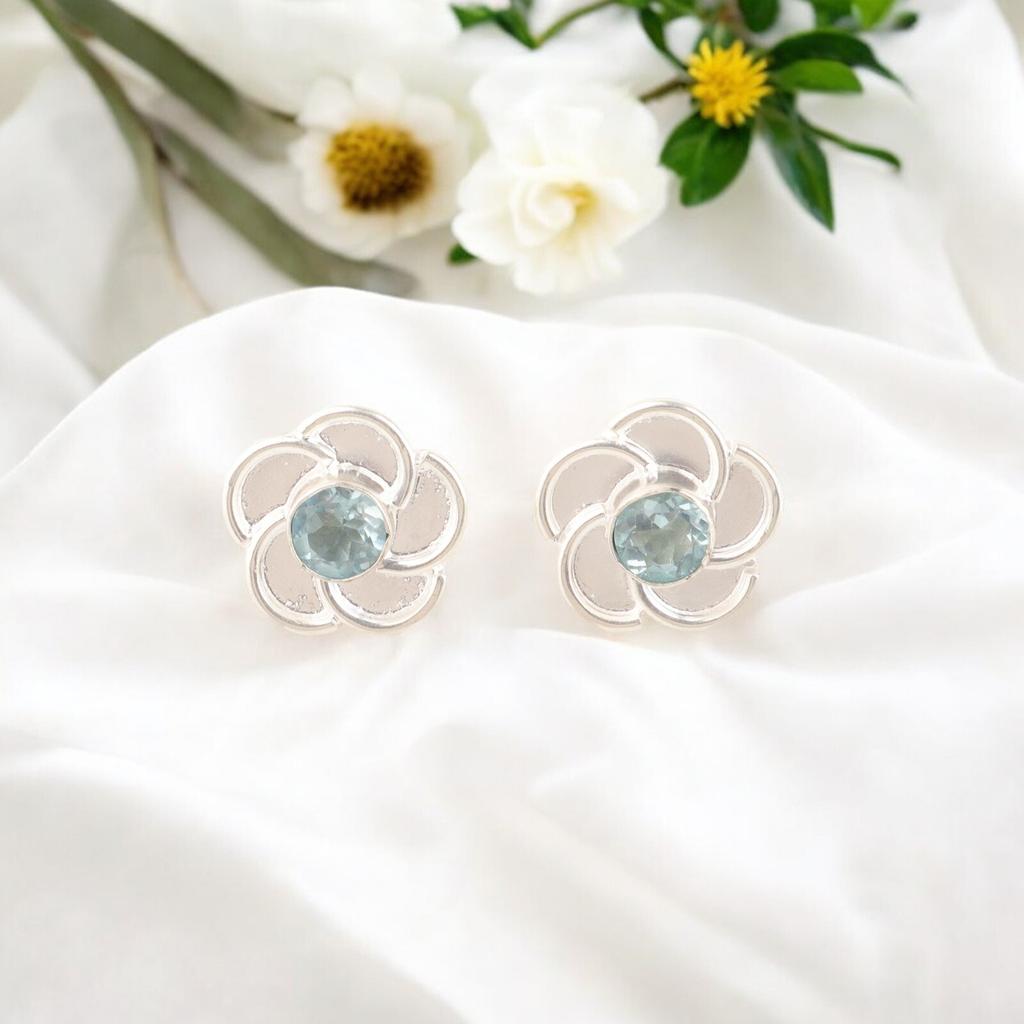 Sky Blue Topaz Gemstone 925 Silver Jewelry Handmade Trendy Stud Earrings 0.5" EE-157-12