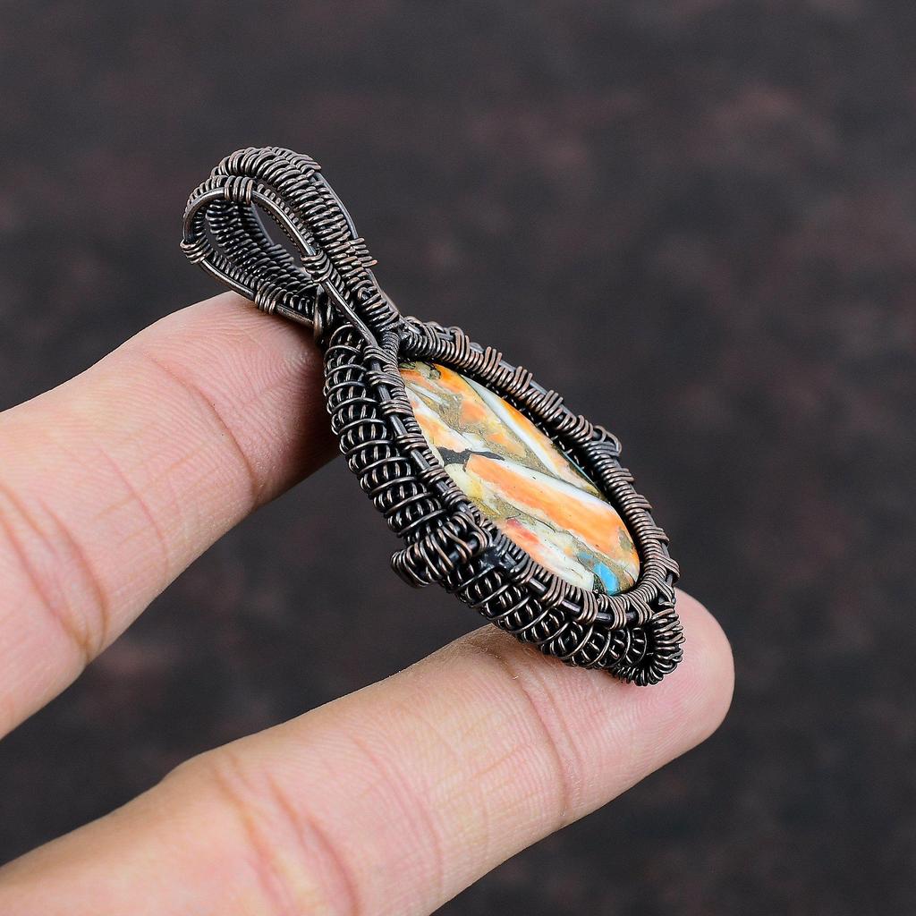 Колючая устрица, медная бирюзовая подвеска, медная проволока, обернутая подвеска, новейший дизайн, подвеска ручной работы, подвеска из драгоценных камней, уникальные ювелирные изделия из медной проволоки