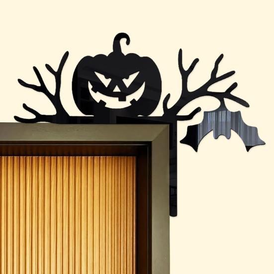 Наклейка на дверь на Хэллоуин, акриловая летучая мышь, тыква, настенная наклейка на дверь на Хэллоуин, угловая рамка, знак, украшение для дома для дверного настенного выключателя