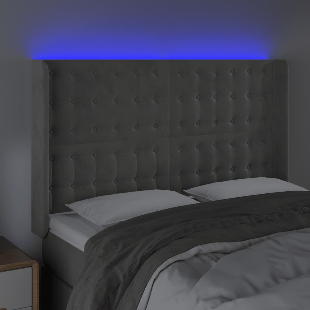 LED Headboard Light Grey 147x16x118 128 cm Velvet