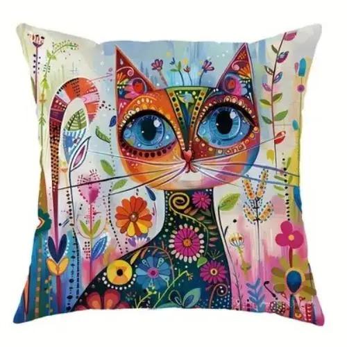 Декор для дома Красочный узор с фантастическими кошками Наволочка с узором Наволочка для подушки Подходит для дивана Спальни Автомобиля