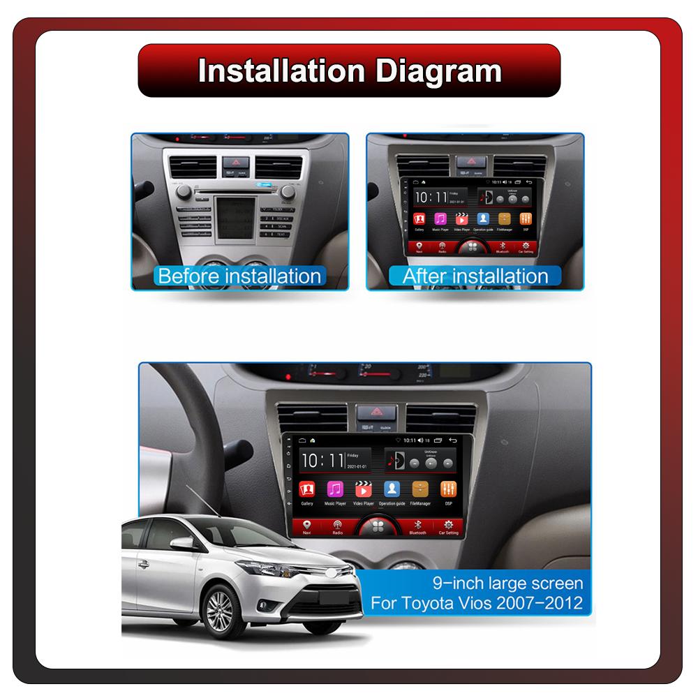 2Din Android Car-Play Car Radio,Toyota VIOS 2008-2013,Multimedia Player Head Unit Stereo GPS Navigation BT WIFI,1+16GB