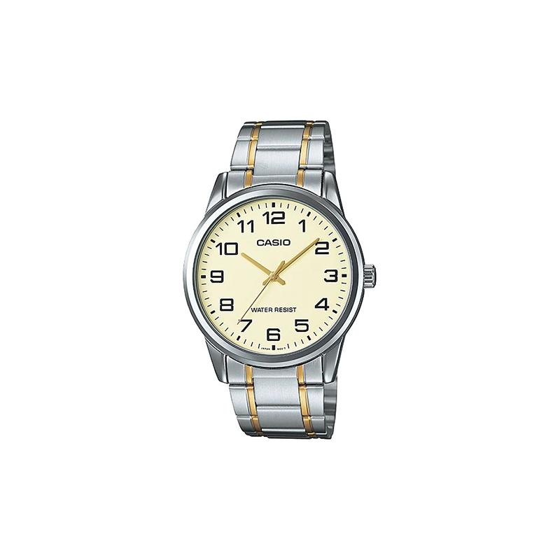 Casio Водонепроницаемость Life Кварцевый механизм Ремешок из нержавеющей стали с ионным покрытием Японские и корейские часы Мужские часы Желтый циферблат MTP-V001SG-9B
