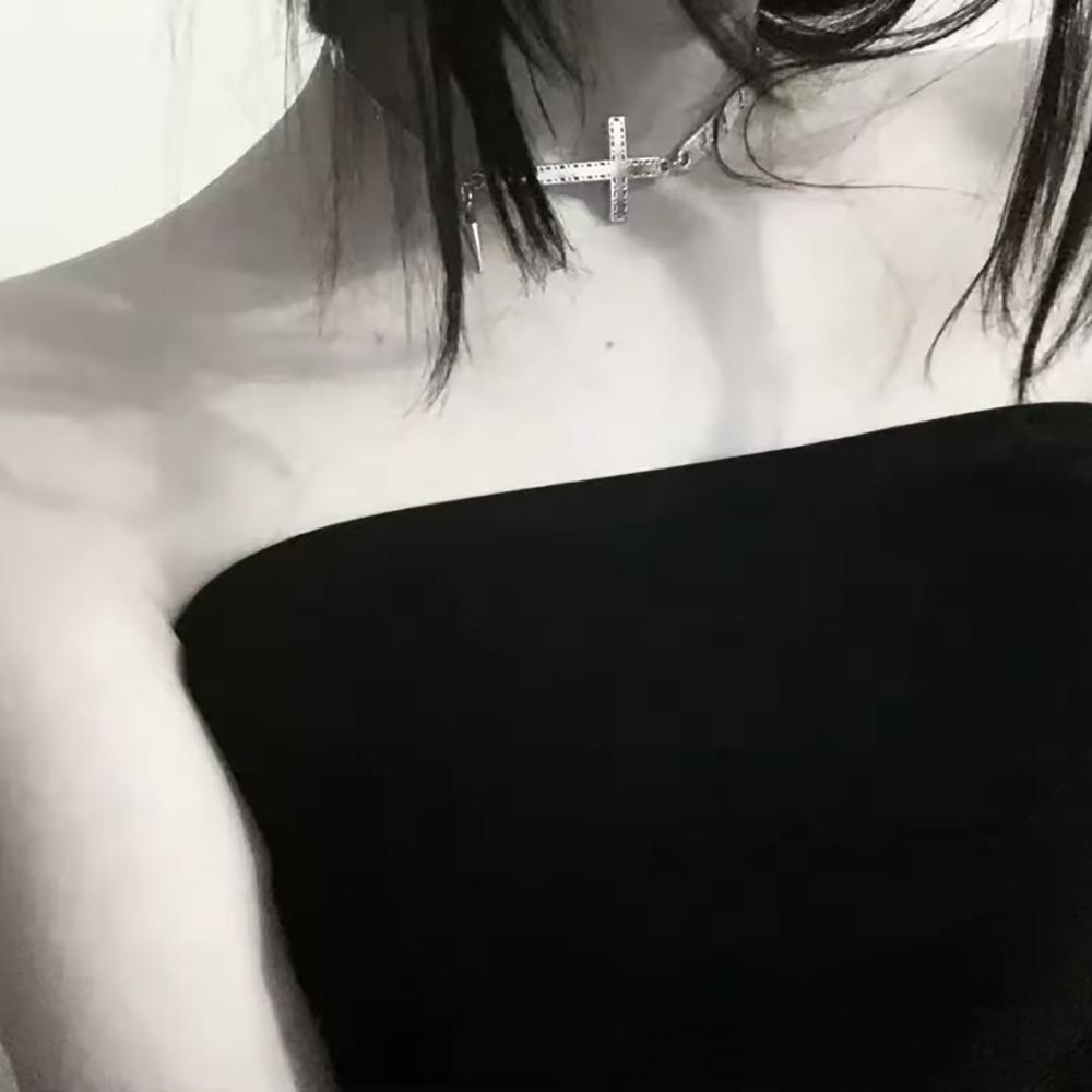 Punk Spliced Cross Necklace Y2K Hip Hop Necklace Retro Choker Necklace  Jewelry