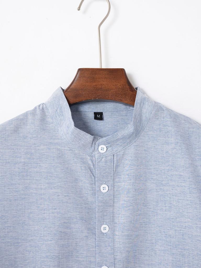 Летние мужские рубашки, окрашенные в стиле ретро, ​​с коротким рукавом, топ со стоячим вырезом, повседневная рубашка на пуговицах