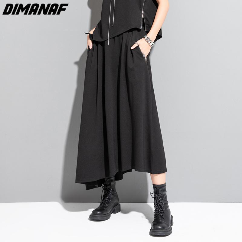 DIMANAF 2023 Летняя женская эластичная юбка Свободная повседневная женская базовая черная юбка