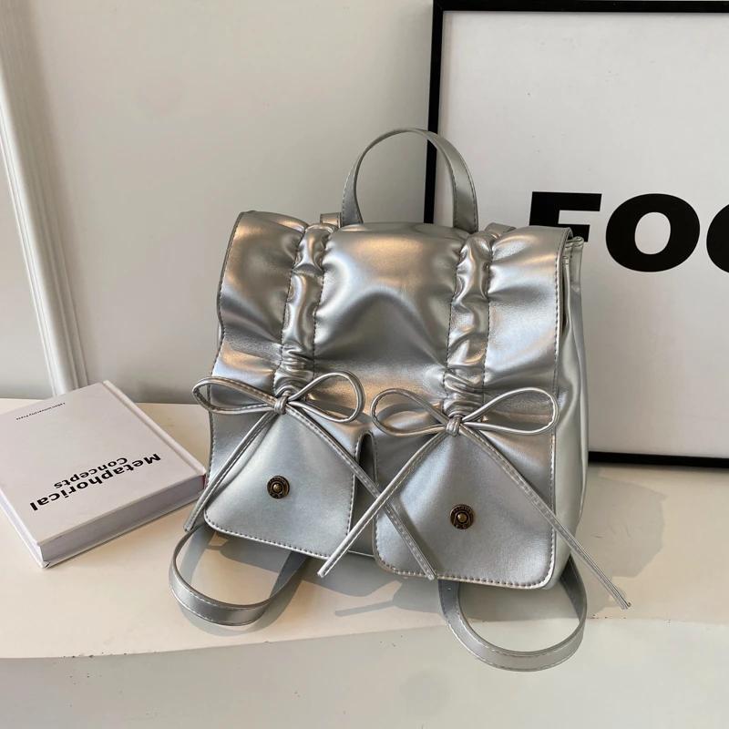 Плиссированный дизайн PU женские модные рюкзаки Simplicity Bow женские сумки высокого качества