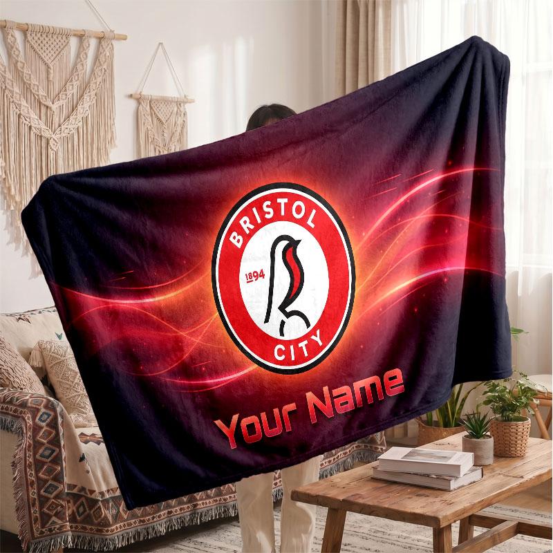 Bristol City Personalized Fleece Blanket With Football Logo, Custom Name Text Soft Warm Home Throw Blanket