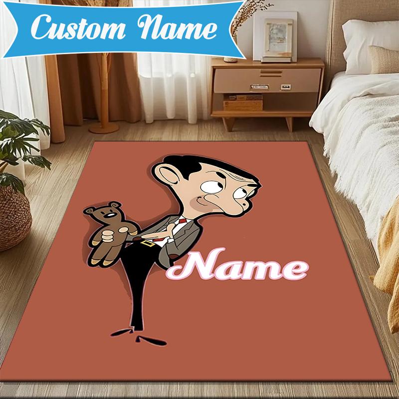 Custom Name Mr. Bean's Sunny Day Rug for Living Room, Game Rooms, Office, Bedroom, Floor Mat Playful Design, fan gifts Christmas decor