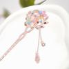Women Hair Stick Chinese Style Vintage Colorful Rhinestone Flower Decor Tassel Hollow Out Exquisite Stainless Alloy Lightweight Hair Fork Hanfu