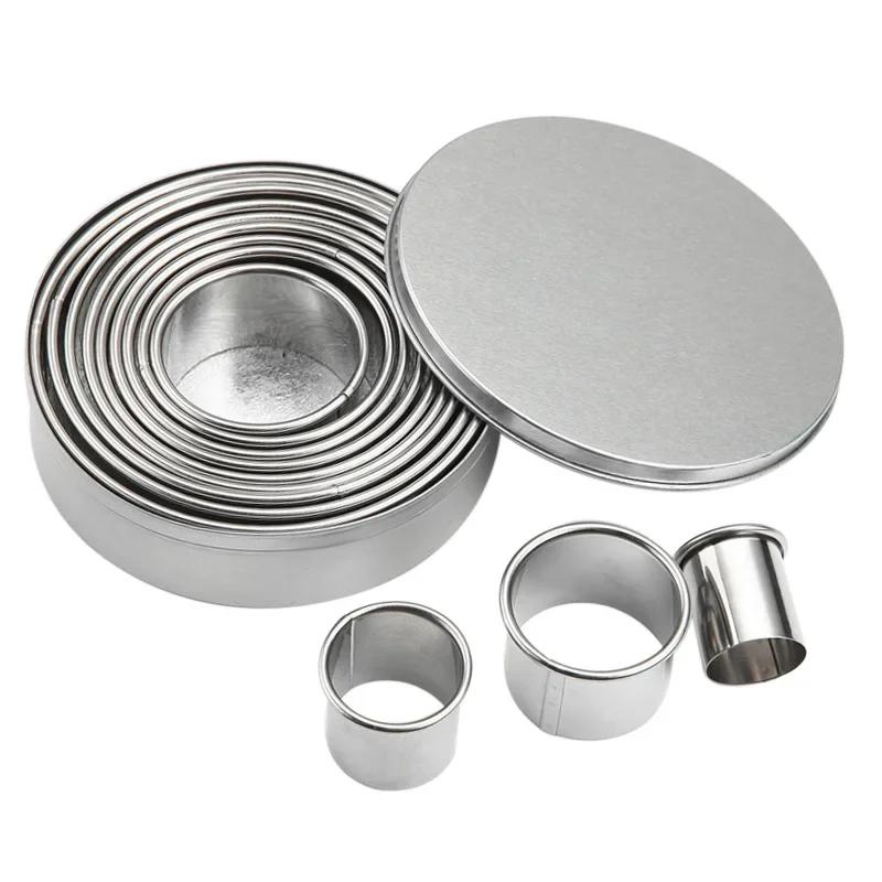 12Pcs Stainless Steel Cake Mould Round Mousse Biscuit Mold DIY Dumplings Skin Cutting Gadgets Household Kitchen Baking Tools