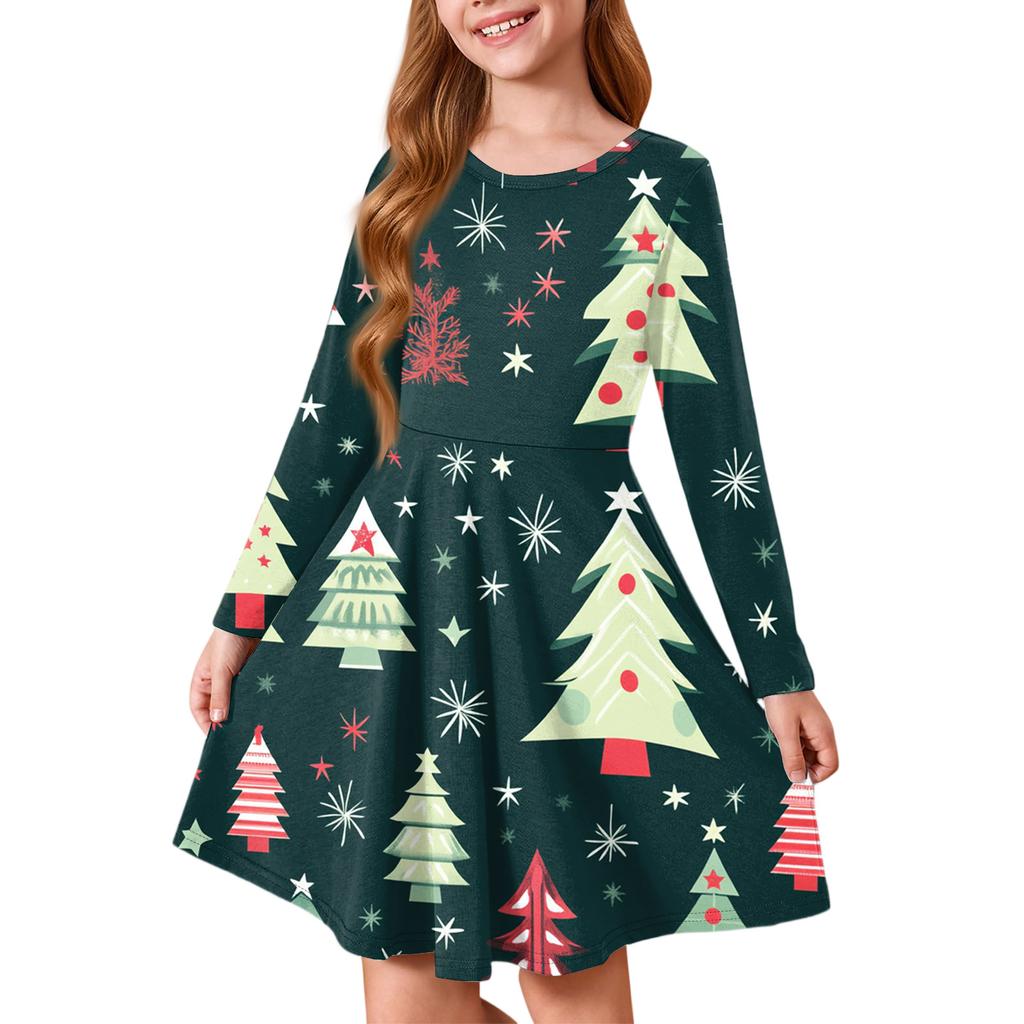 Girls' Princess Dress - Long Sleeve A-Line T-Shirt Dress Christmas Day