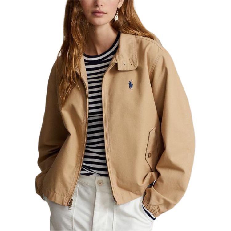 Polo Ralph Lauren SS24 Solid Color Stand Collar Casual Loose Jacket Women Jackets Khaki WMPOOTWN5A20073-250