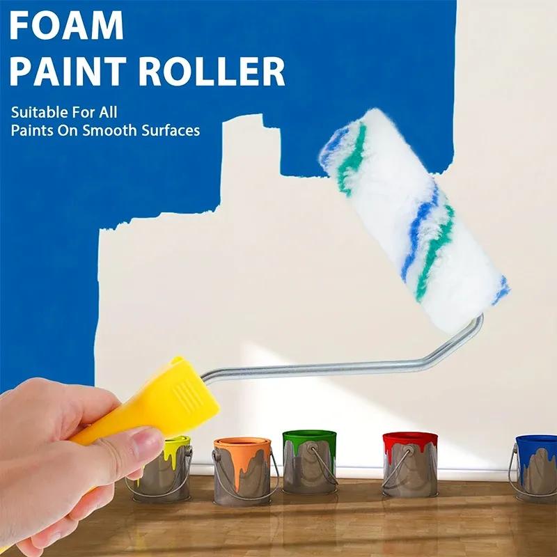 1pc Mini Paint Roller Covers Handle with 60 Roller Brushes 4-Inch Small Paint Rollers Reusable Paint Roller Handle for Walls