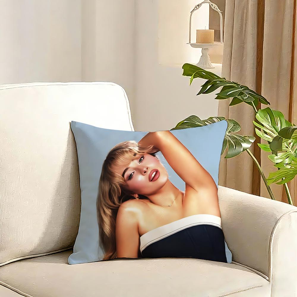 Singer Sabrina CarpenterS Cushion Cover Reversible Plush Pillow Cover Soft Fluffy Home Decor for Sofa Bedroom