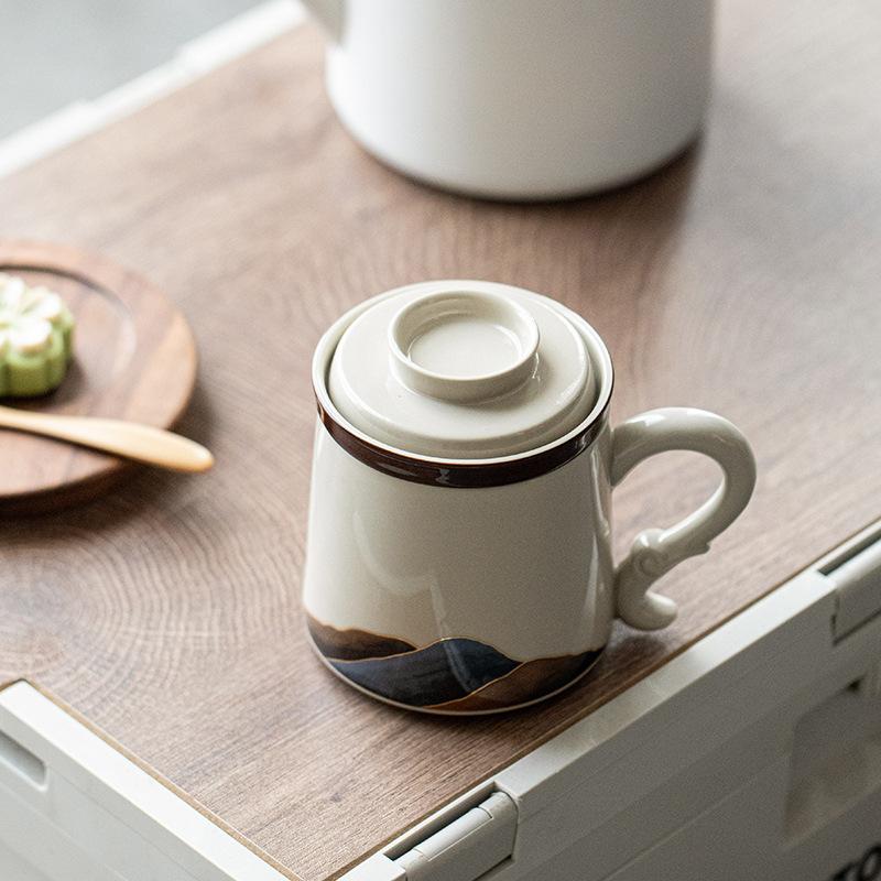 Горы и реки разделение чая чайная чашка керамическая кружка с крышкой деревянная ручка фильтр чай чайная чашка офис