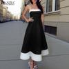 Womens Patchwork Casual Summer Sleeveless Sling Long Dress