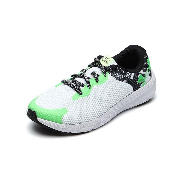 Under Armour Кроссовки для бега Pursuit Charged 2 с низким верхом для детей Детские кроссовки для бега Бело-зеленые 3024746-100