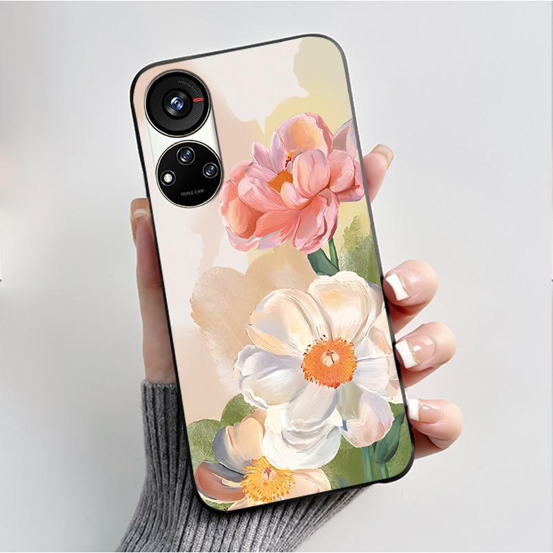 Чехол с принтом для ZTE Blade V40S / Axon 40 SE / Blade V70 Pro Мягкий силиконовый Черный корпус Милый цветочный мультяшный чехол