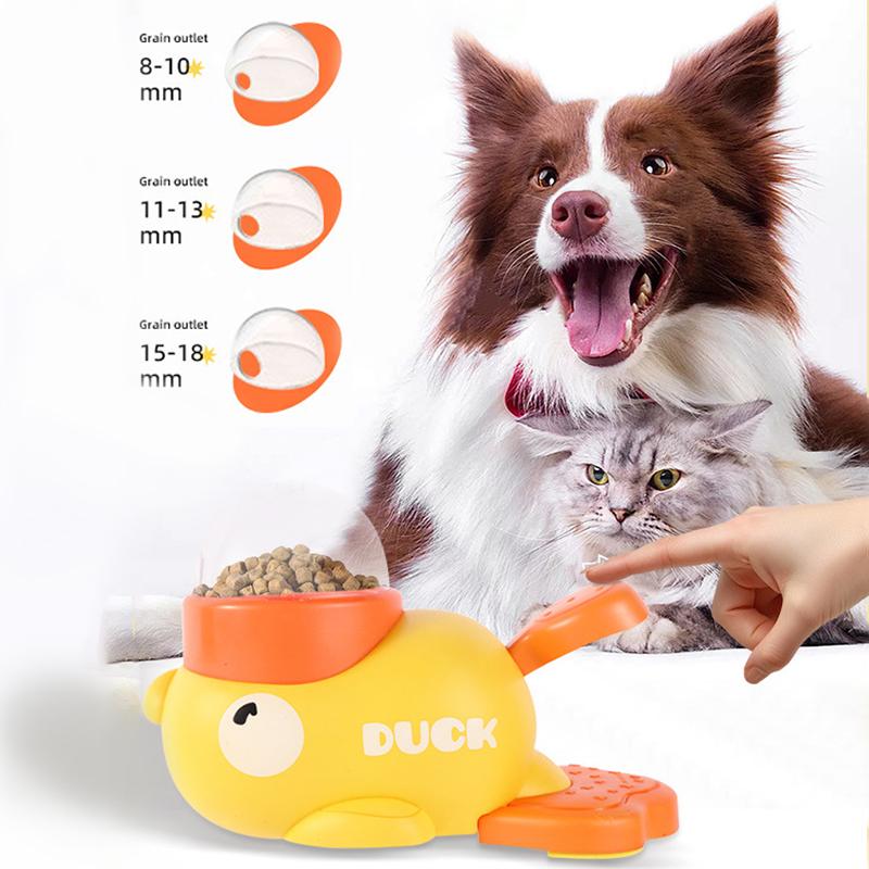 1 Pcs Little Yellow Duck Pet Feeder Interactive Training Device For Cats And Dogs Food Dispensing By Pressing Automatic Feeder