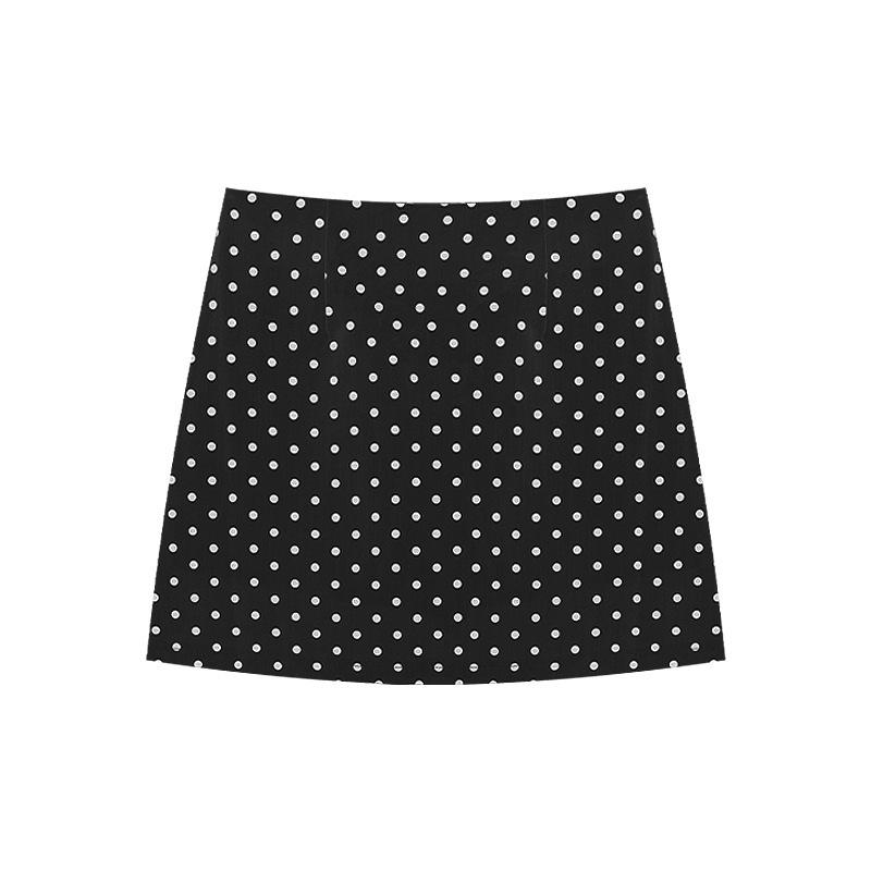 Женская юбка-трапеция большого размера в черный горошек, короткая - Универсальная, облегающая бедра, Подходит для миниатюрных, для весны/осени