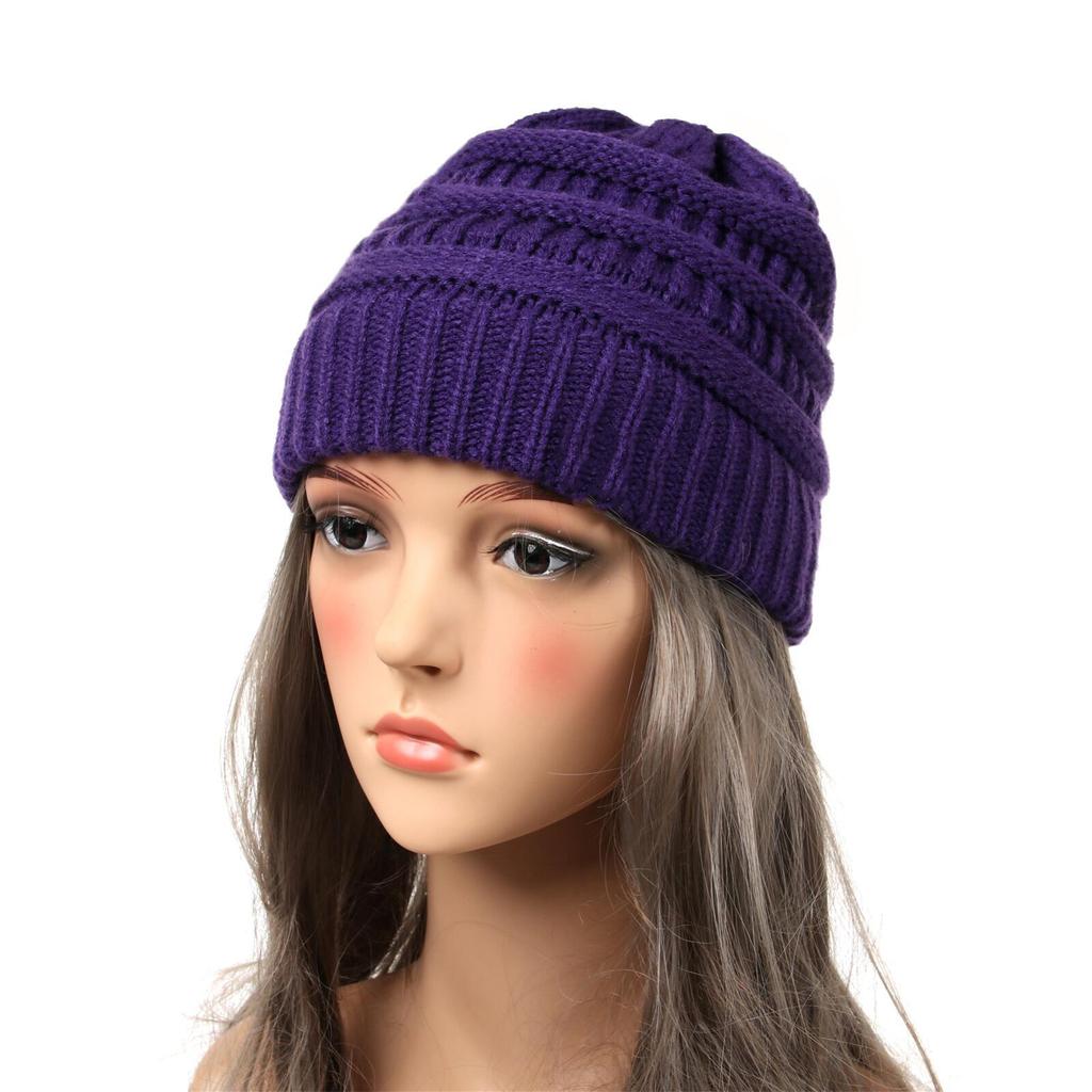 New Autumn And Winter Wool Cap European And American Women's Capped Cap Warm Knitted Cap Simple Solid-Coloured Cap