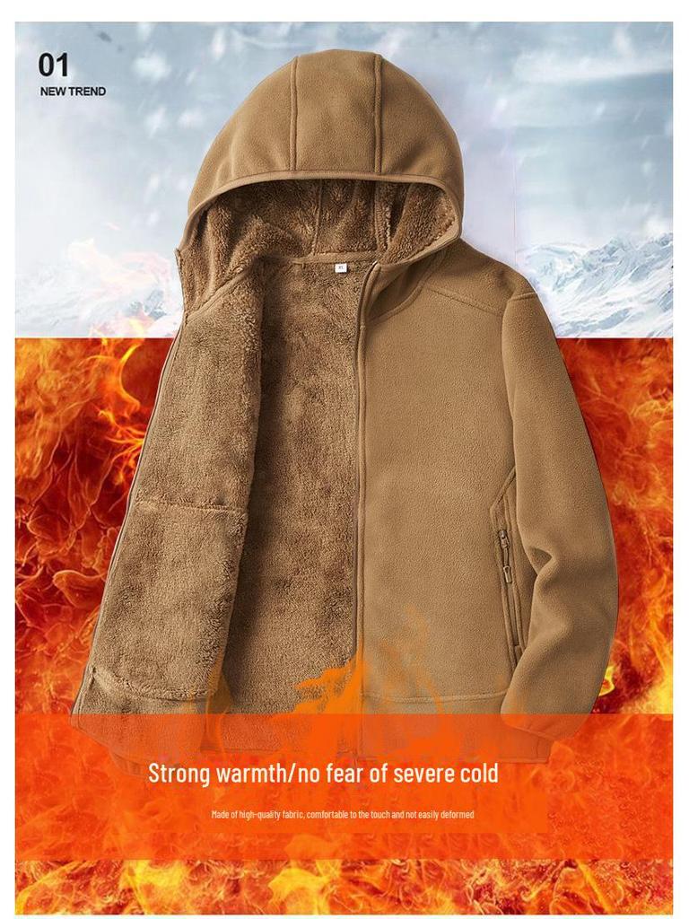 Мужская плюшевая флисовая куртка с капюшоном - Теплый кардиган на молнии для осени и зимы
