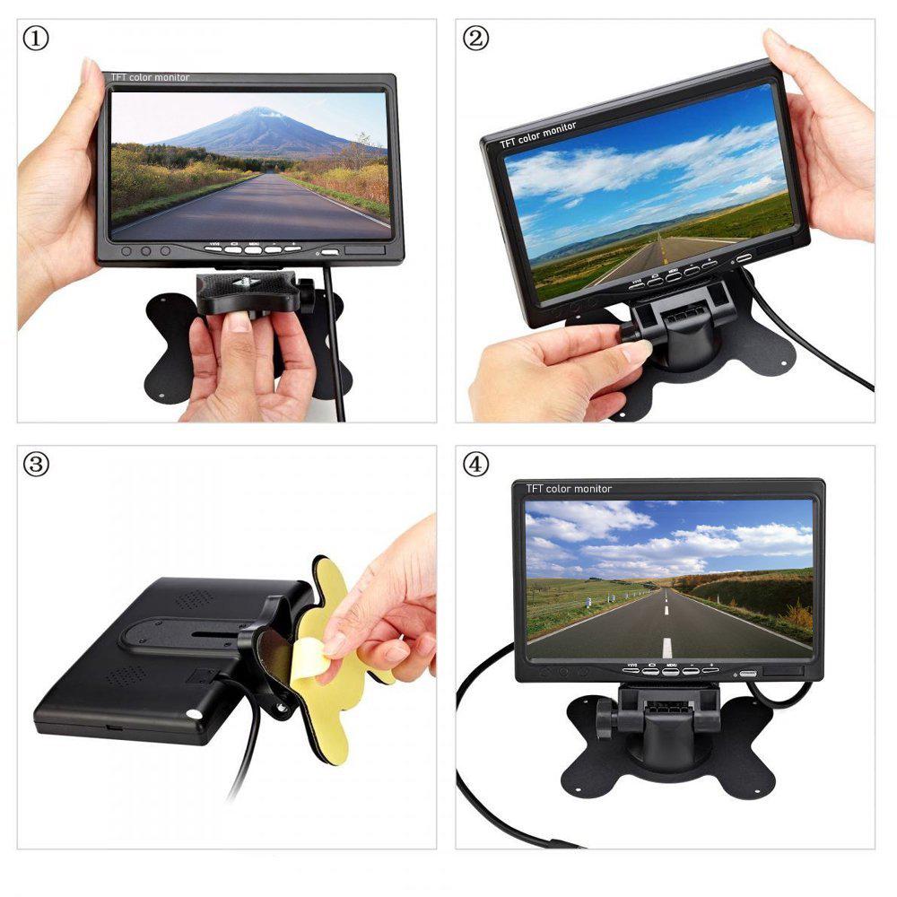 Podofo Система парковки автомобиля для грузовика RV Van Trail заднего вида, обратный 7-дюймовый цветной ЖК-монитор с 2 видеовходами, 2 AV-входа для камеры заднего вида DVD VCD