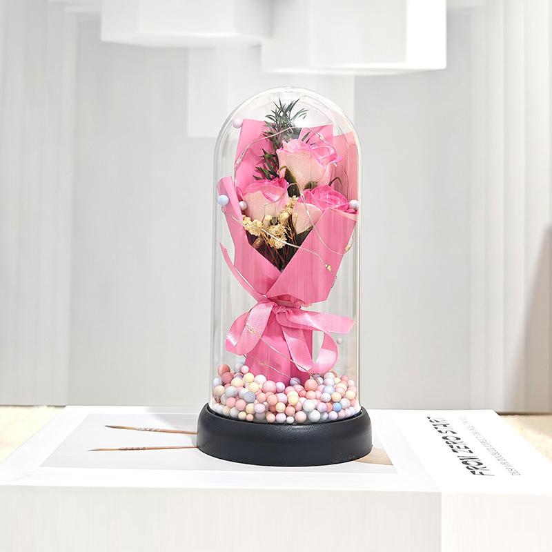 Eternal Flower Glass Cover Lamp Soap Flower Acrylic Cover Valentine Day Gift For Girlfriend Mothers Day Wedding Bridesmaid Gift