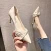 Retro British Style Pointed Solid Color Single Shoes Women 2024 Internet Celebrity New French Lady High Sense Outside High Heels