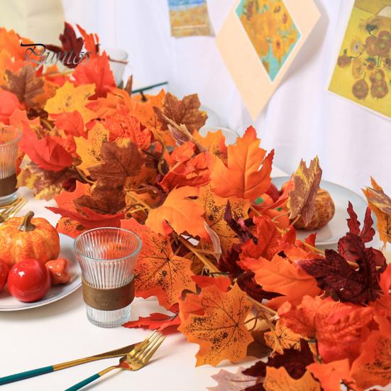 6.5Ft Fall Maple Leaf Garland Artificial Autumn Leaf Hanging Vine Decoration Realistic Thanksgiving Foliage Decor for Home Wedding Garden Office