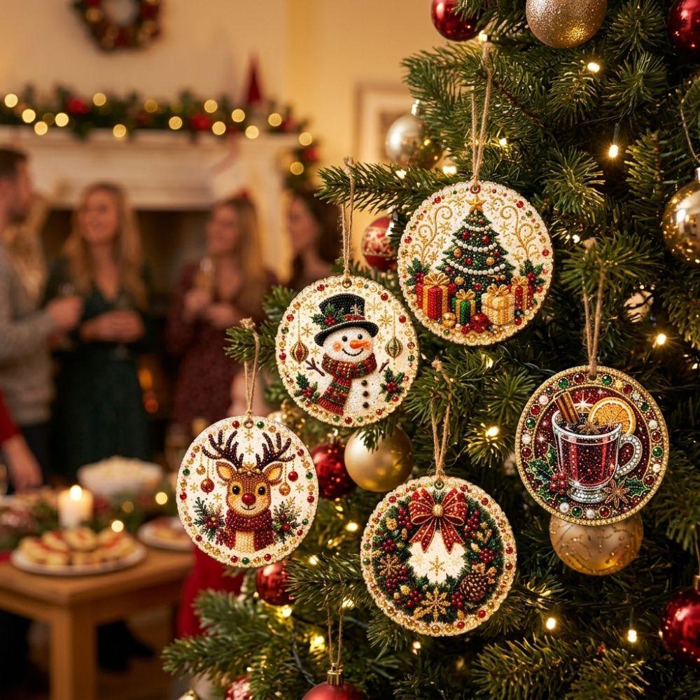 6Pcs Wooden Base DIY Christmas Painting Kit Art Xmas Hanging Decor Holiday Party