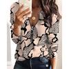 Fashion Leopard Printed Zipper Long Sleeve Women's T Shirt Autumn