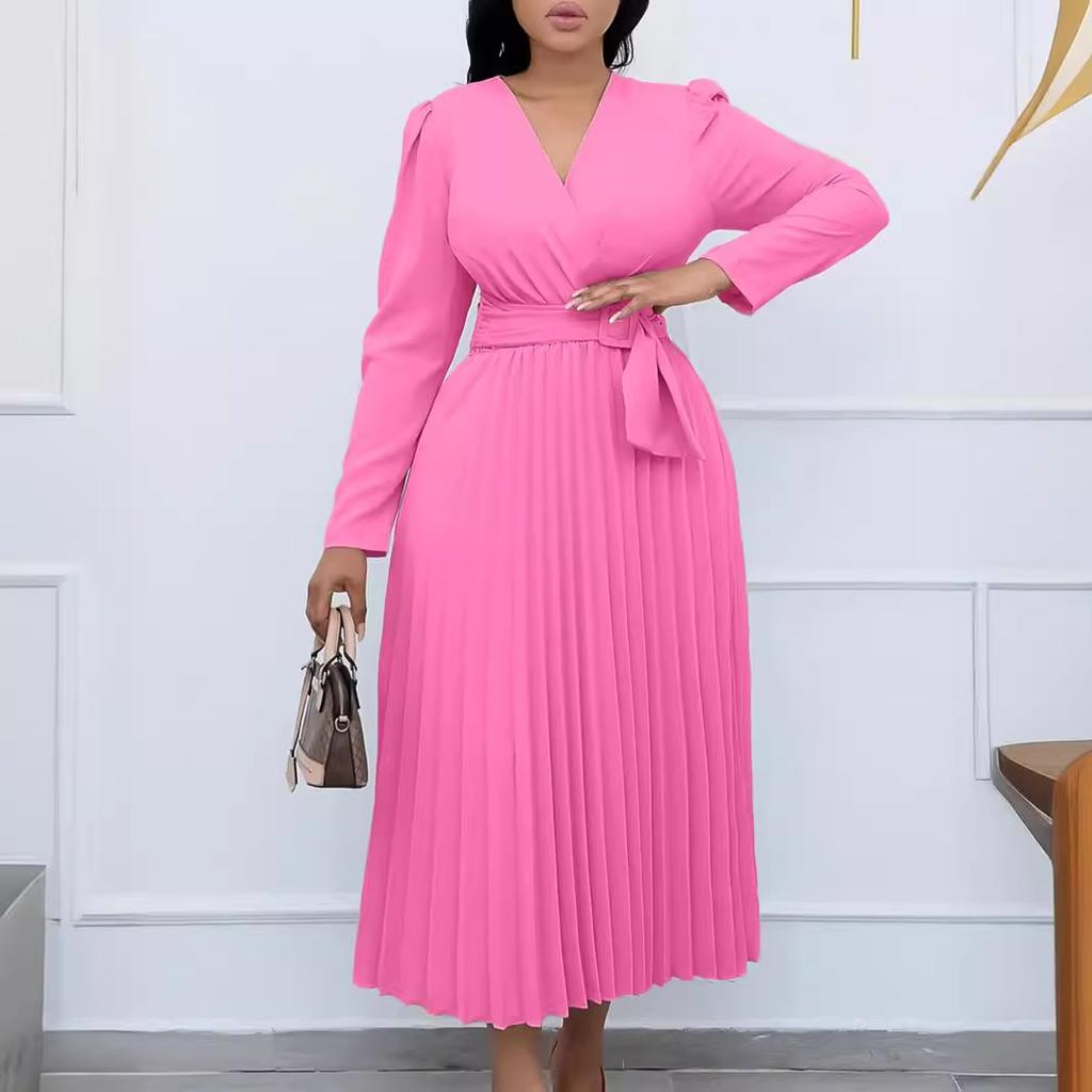 Новое женское платье с короткими рукавами и длинными рукавами, на шнуровке, однотонное, V-образное, узкое, плиссированное, большого размера