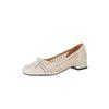 Krazing Pot Cow Skin Weaving Summer Size 41 Low Heels Party Shoes Women Square Toe Gladiator Butterfly-knot Hollow Out Pumps