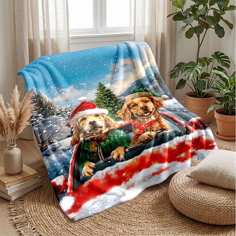 Dogs Among Flowers and Rainbow Theme blanket Lightweight Warm Flannel Blanket Decorative Throw Blanket for Home Decoration