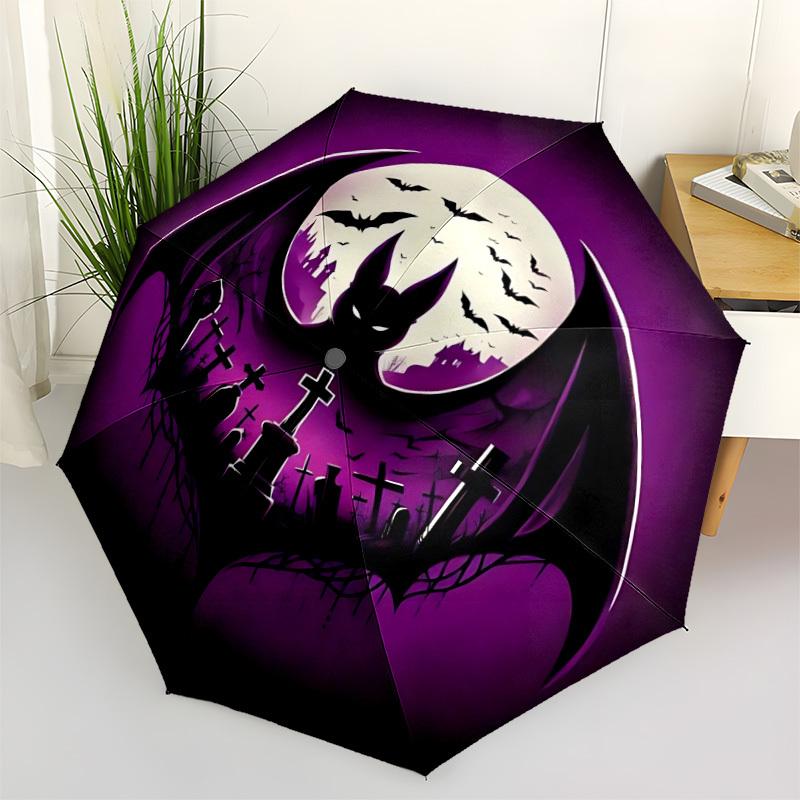 1pc Bat Graveyard Automatic Opening/Closing Umbrella with Operation & Windproof Canopy yy260311041