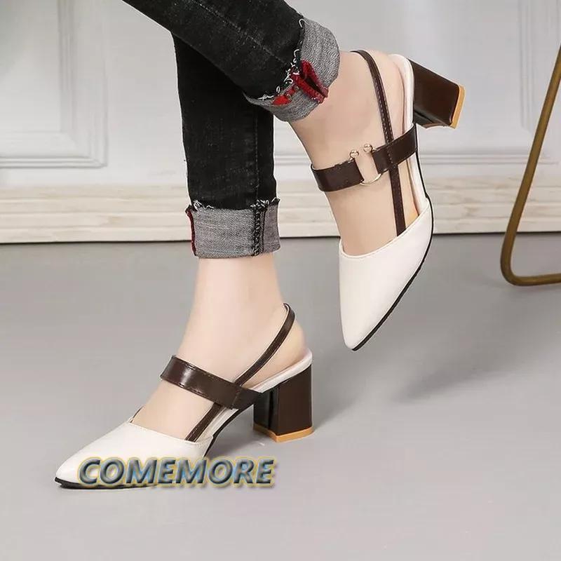 Fashion 2024 Trend Sandals Women's Summer Pointy Chunky Sandals Large Size 42 Fashion Elegant High Heels Roman Style Casual Ladies Shoes