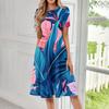 Women's Fashionable Print Round Neck Loose Short Sleeved Pocket Pullover Dress