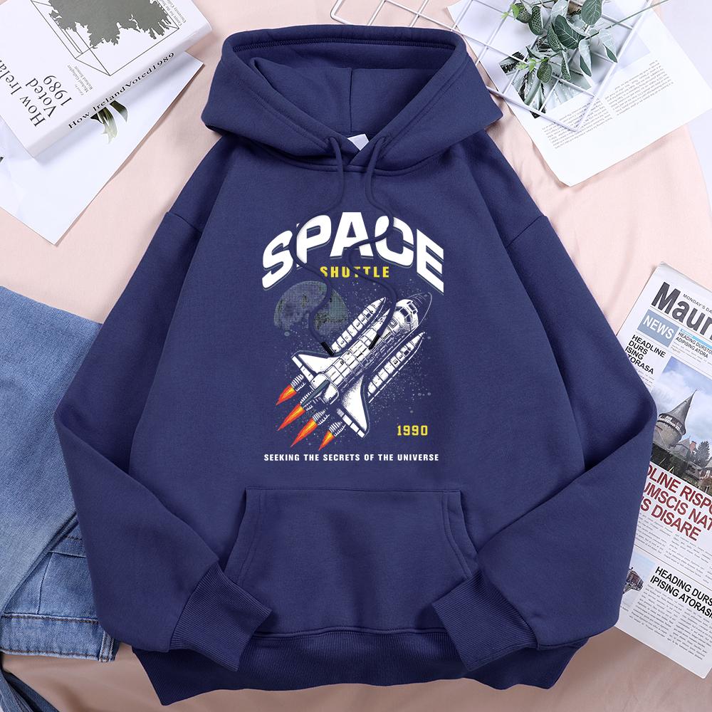 Свитшот с капюшоном для женщин Space Shuttle 1990 Ищущий Тайны Вселенной, Повседневный, Мягкий, Свободный, Осенние Худи, Флисовые Теплые Топы